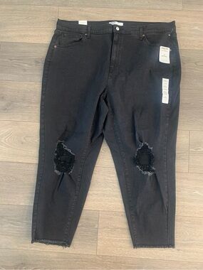Signature Levi Strauss 90s Mom Jeans Rip Knee Distressed Black High Rise 36 NWT